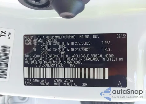 2022 Toyota Highlander Platinum из США, поврежденный, VIN 5TDFZRAH5NS111835